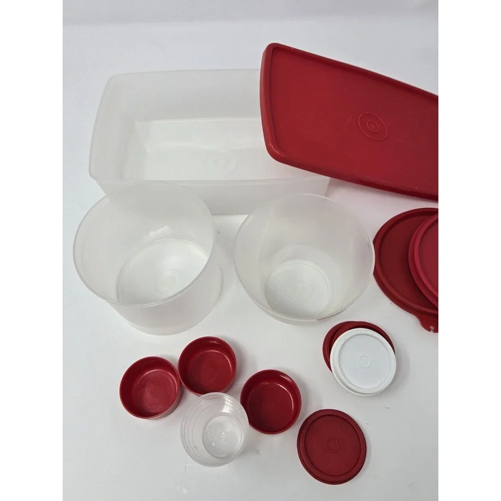 VINTAGE TUPPERWARE MISC LOT OF 34 RED CHRISTMAS FESTIVE FOOD STORAGE CONTAINERS